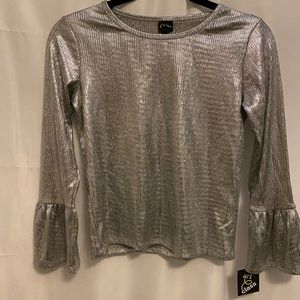 Silver Shine Long Sleeve Top with bell sleeves Girls Size 10/12 w/Tags